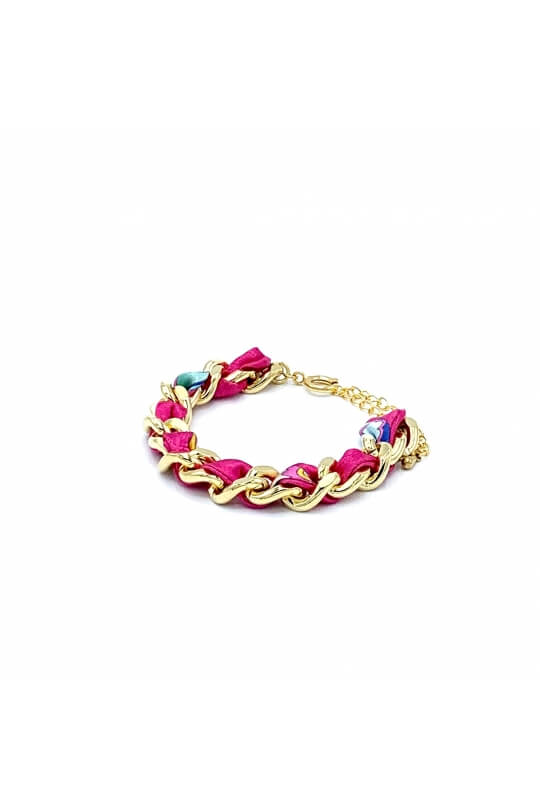 Bracelet Mailles Upcyclé "Leo" rose